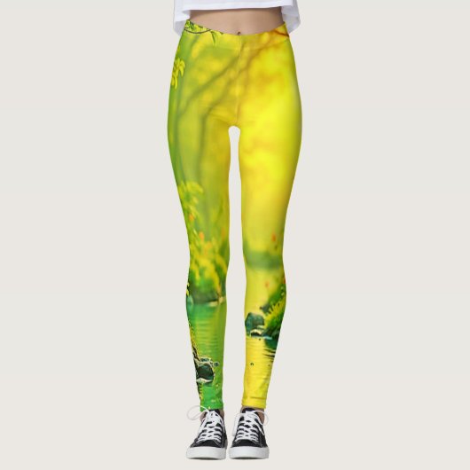 Gouden Bosstroom Vredige Kunst Leggings (Voorkant)