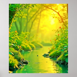 Gouden Bosstroom Vredige Kunst Poster