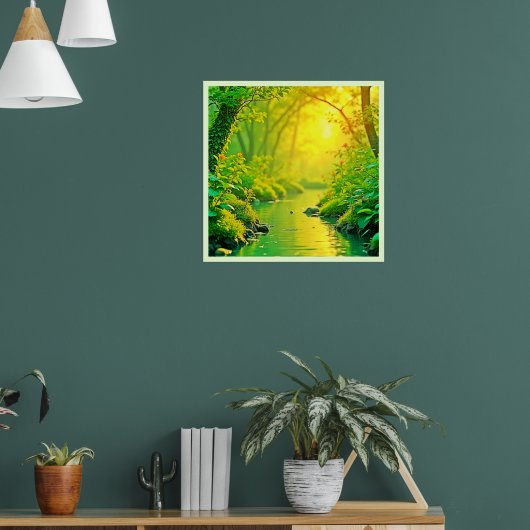 Gouden Bosstroom Vredige Kunst Poster (Woonkamer 1)