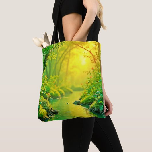 Gouden Bosstroom Vredige Kunst Tote Bag (Dichtbij)