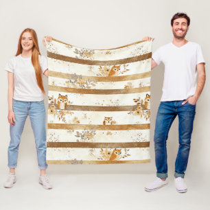 Gouden bosvos & uil streeppatroon fleece deken