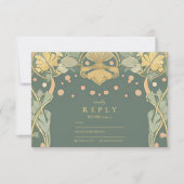 Gouden Botanische Art Nouveau RSVP Kaartje (Voorkant)