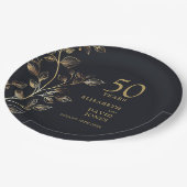 Gouden Botanische Bloemen 50ste Bruiloft Jubileum Papieren Bordje (Gekanteld)