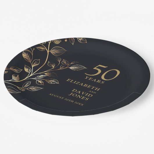 Gouden Botanische Bloemen 50ste Bruiloft Jubileum Papieren Bordje (Gekanteld)