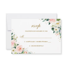 Gouden botanische blos bloemen bruiloft RSVP