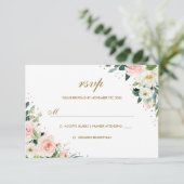 Gouden Botanische Blush Bloemen Huwelijk RSVP (Staand voorkant)