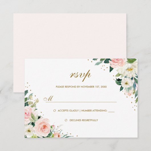 Gouden Botanische Blush Bloemen Huwelijk RSVP (Voorkant / Achterkant)
