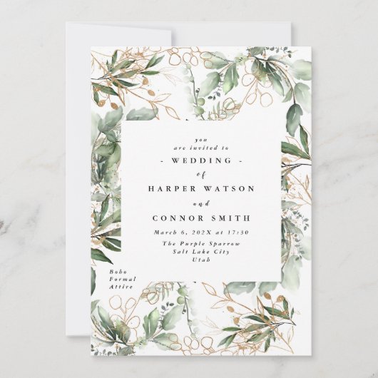 Gouden botanische eucalyptus elegante groen herfst kaart (Voorkant)