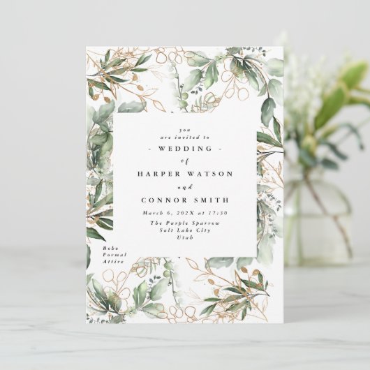 Gouden botanische eucalyptus elegante groen herfst kaart (Staand voorkant)