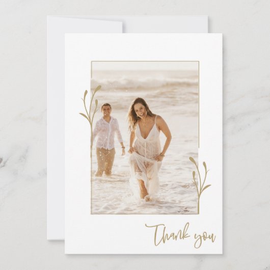 Gouden botanische foto Elegante bruiloft dank u Bedankkaart (Voorkant)