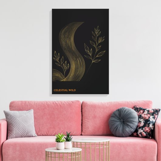 Gouden Botanische Golven Fijne Kunst Canvas Afdruk (Insitu (Woonkamer))