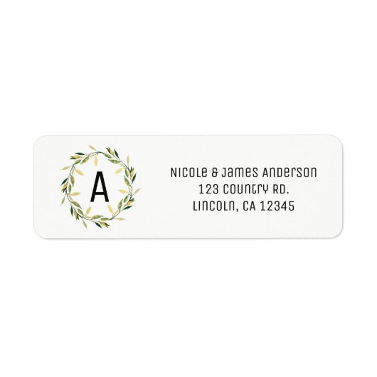 Gouden botanische groene bladkrans rustieke bruilo etiket (Voorkant)