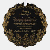 Gouden Botanische Kerstkrans Aangepaste foto Ornament Kaart (Achterkant)