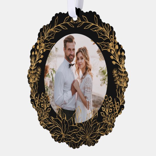 Gouden Botanische Kerstkrans Aangepaste foto Ornament Kaart (Links)