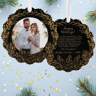 Gouden Botanische Kerstkrans Aangepaste foto Ornament Kaart