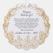Gouden Botanische Kerstkrans Aangepaste foto Ornament Kaart (Achterkant)
