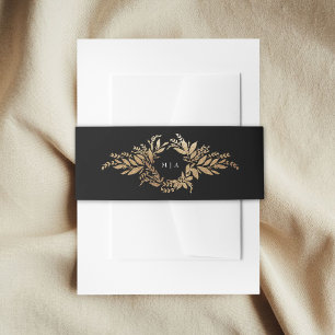 gouden botanische krans smoking monogram bruiloft uitnodigingen wikkel