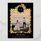 Gouden Botanische kuif Monogram Tuxedo foto ingeli Folie Uitnodiging (Voorkant)