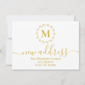 Gouden Botanische Monogram Nieuwe Adres Aankondiging (Voorkant)