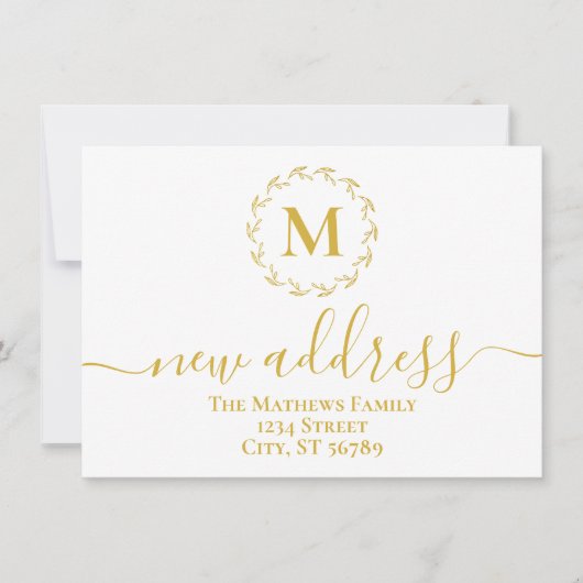 Gouden Botanische Monogram Nieuwe Adres Aankondiging (Voorkant)