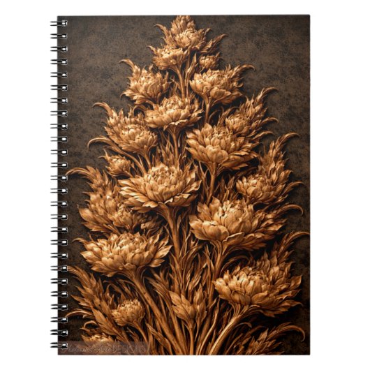 Gouden Botanische Reliëf Bloem Notitieboek (Voorkant)