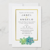 Gouden Botanische Succulent bruiloft uitnodiging (Voorkant)