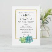 Gouden Botanische Succulent bruiloft uitnodiging (Staand voorkant)