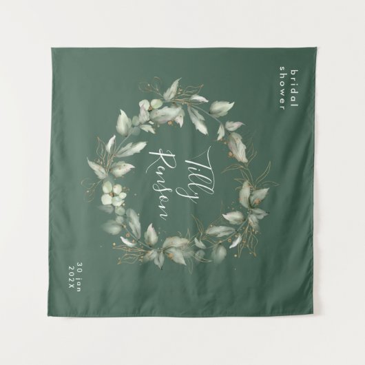 Gouden botanische succulente bruidsdouche achtergr wandkleed (Voorkant (horizontaal))