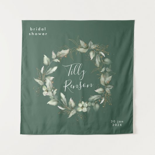 Gouden botanische succulente bruidsdouche achtergr wandkleed (Voorkant)