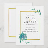 Gouden botanische succulenten Save the Date-uitnod Date (Voorkant / Achterkant)