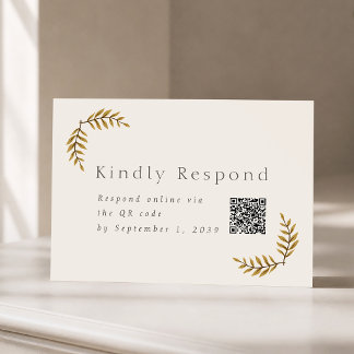 Gouden botanische trouw-RSVP-kaart met QR-code Kaart