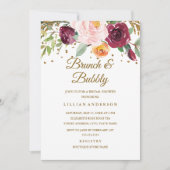 Gouden Bourgogne Bloemen Glitter Brunch en Bubbly Kaart (Voorkant)