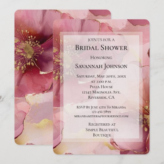 Gouden Bourgogne Blush Bloemen Romantisch Vrijgeze Kaart (Voorkant / Achterkant)