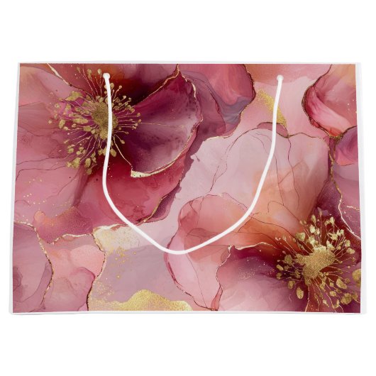 Gouden Bourgogne Blush Roze Bloemen Vrijgezellenfe Groot Cadeauzakje (Voorkant)