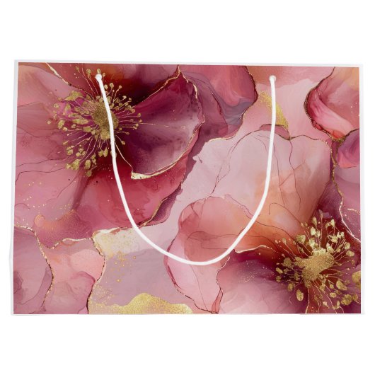 Gouden Bourgogne Blush Roze Bloemen Vrijgezellenfe Groot Cadeauzakje (Achterkant)