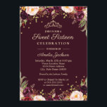 Gouden Bourgogne Elegante Bloemen Sweet Sixteen Kaart<br><div class="desc">florale Sweet 61-uitvindingen in de Little Bayleigh Store.</div>