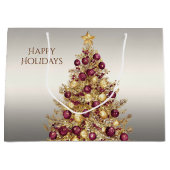 Gouden Bourgogne Kerstboom Holiday Gift Bag Groot Cadeauzakje (Voorkant)