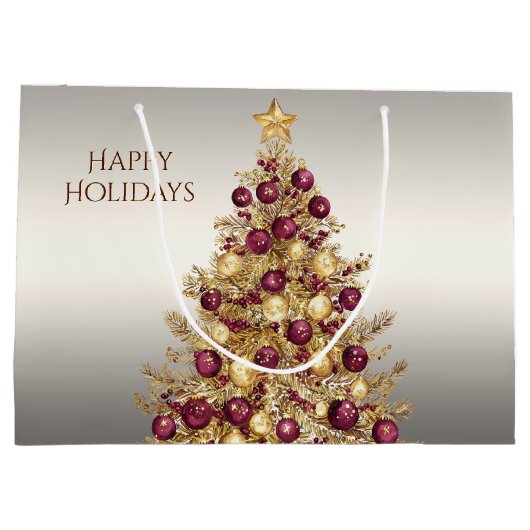 Gouden Bourgogne Kerstboom Holiday Gift Bag Groot Cadeauzakje (Achterkant)