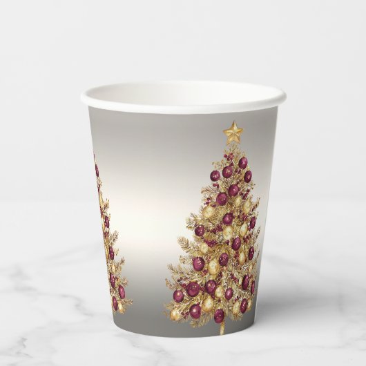 Gouden Bourgogne Kerstboom Vakantie Papieren Beker (Achterkant)