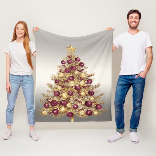 Gouden Bourgogne Kerstboom Vliesdeken Fleece Deken (In situ)