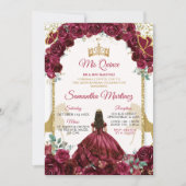 Gouden Bourgogne Rode Bloemen Prinses Quinceañera Kaart (Voorkant)