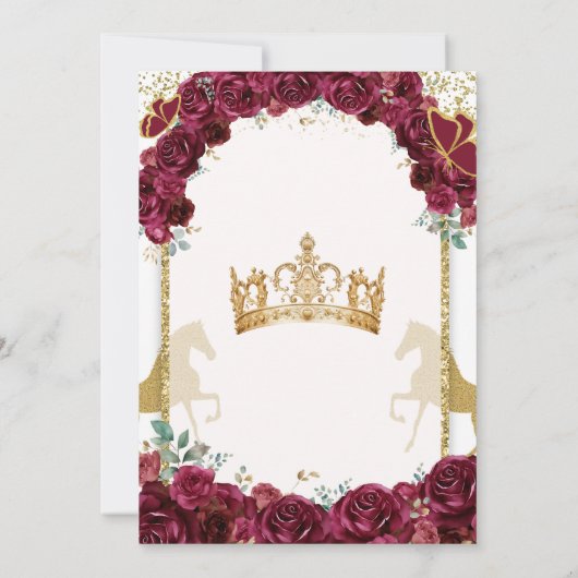 Gouden Bourgogne Rode Bloemen Prinses Quinceañera Kaart (Achterkant)