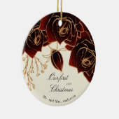 gouden Bourgogne rozen onze eerste kerstfoto Keramisch Ornament (Rechts)