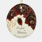 gouden Bourgogne rozen onze eerste kerstfoto Keramisch Ornament (Links)