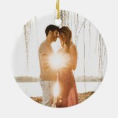 gouden Bourgogne rozen onze eerste kerstfoto Keramisch Ornament (Achterkant)