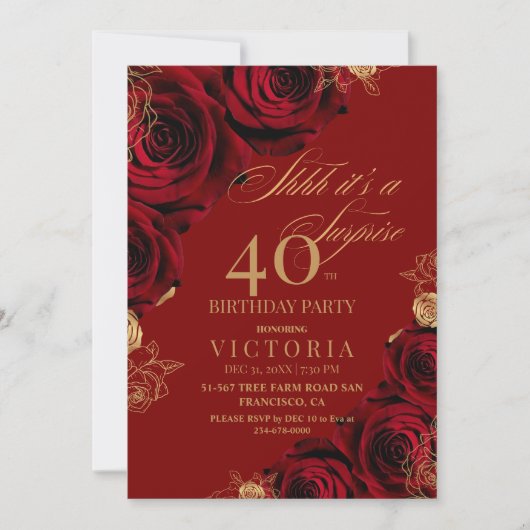 Gouden Bourgogne Rozen Verrassing 40ste Verjaardag Kaart (Voorkant)