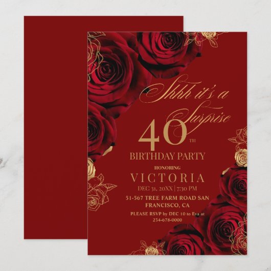 Gouden Bourgogne Rozen Verrassing 40ste Verjaardag Kaart (Voorkant / Achterkant)