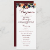 Gouden Bourgogne Wijn Navy Bloemen Trouwprogramma' Menu (Voorkant / Achterkant)