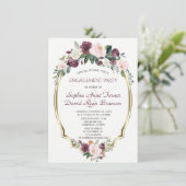 Gouden Bourgondië Blush Bloemens engagementparty Kaart (Staand voorkant)