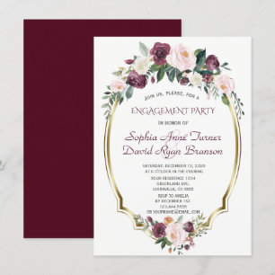 Gouden Bourgondië Blush Bloemens engagementparty Kaart
